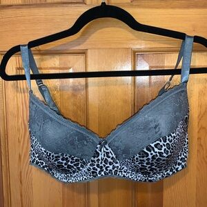 Women's Animal Print and Lace, Padded, Underwire Bra, Size: 38D